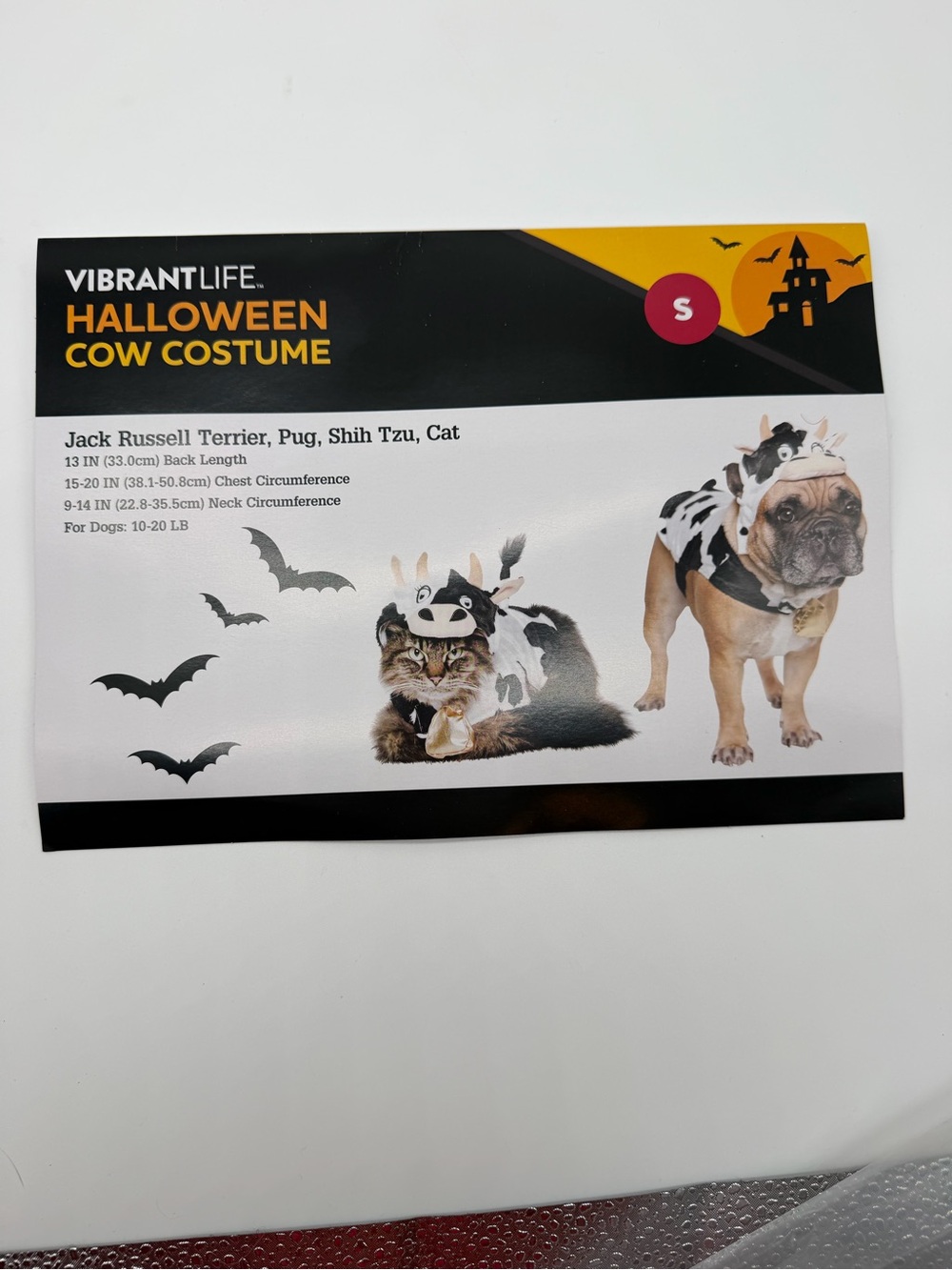 VibrantLife Halloween Cow Pet Costume - Black & White - Small
